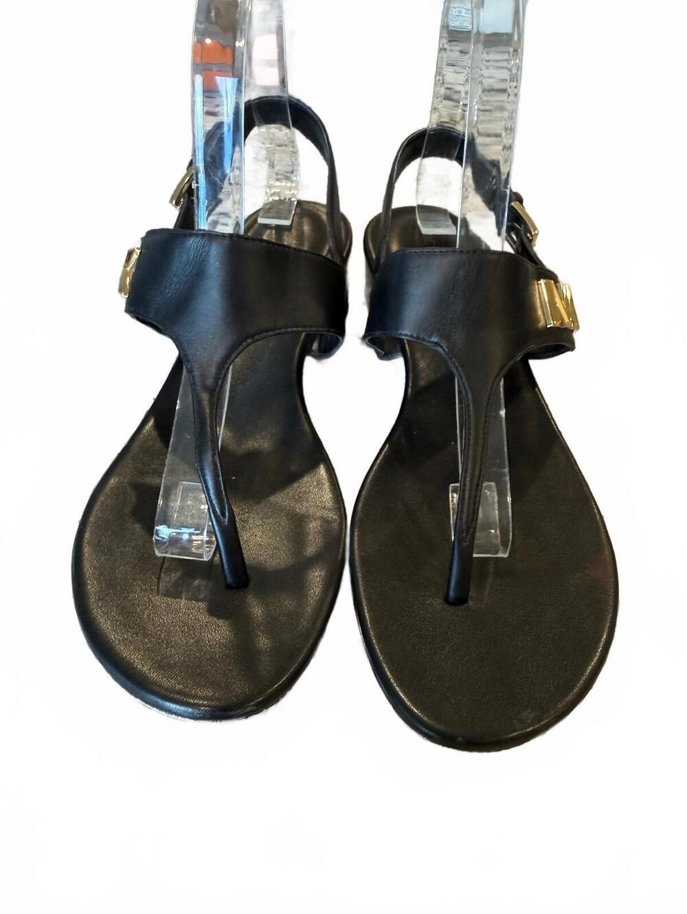 Michael Kors Jilly T-Strap Sandals Black Leather Women's Size 8.5 - Picture 2 of 7